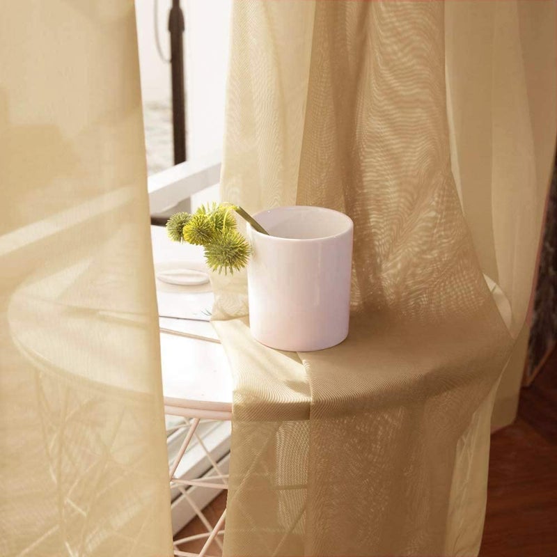 MIULEE 2 Panels Solid Color Taupe Brown Sheer Curtains Elegant Grommet Window Voile Panels/Drapes/Treatment for Bedroom Living Room (54X84 Inch) - Image 3
